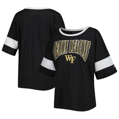 Champion Black Wake Forest Demon Deacons Jumbo Arch Striped Half-sleeve T-shirt