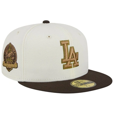 New Era Men's  White, Brown Los Angeles Dodgers 50th Team Anniversary 59fifty Fitted Hat In White,brown