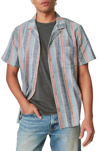Lucky Brand Stripe Short Sleeve Linen Camp Shirt In Indigo Stripe