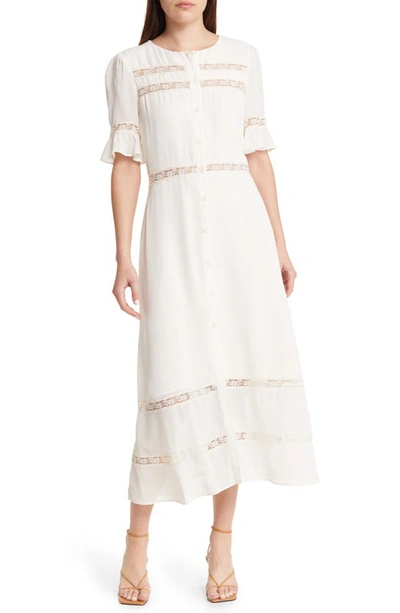 Reformation Woodson Lace Inset Button Front Maxi Dress In Ivory
