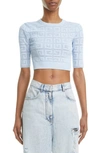 Givenchy 4g Jacquard Knit Short Sleeve Crop Sweater In Baby Blue