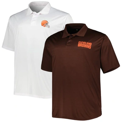 Fanatics Men's  Brown, White Cleveland Browns Big And Tall Solid Two-pack Polo Shirt Set In Brown,white