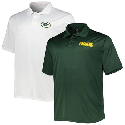 Fanatics Men's  Green And White Green Bay Packers Big And Tall Solid Two-pack Polo Shirt Set In Green,white
