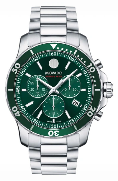 Movado Men's Series 800 Swiss Quartz Chronograph Performance Silver-tone Steel Watch 42mm In Green