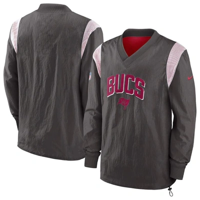 Nike Pewter Tampa Bay Buccaneers Sideline Athletic Stack V-neck Pullover Windshirt Jacket