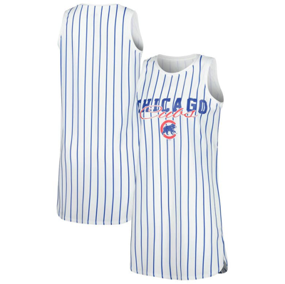 Concepts Sport White Chicago Cubs Reel Pinstripe Knit Sleeveless Nightshirt