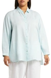 Eileen Fisher Classic Collar Easy Linen Button-up Shirt In Clear Water