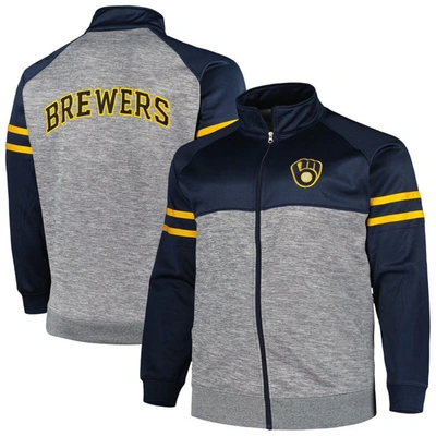 Profile Navy/heather Gray Milwaukee Brewers Big & Tall Raglan Full-zip Track Jacket