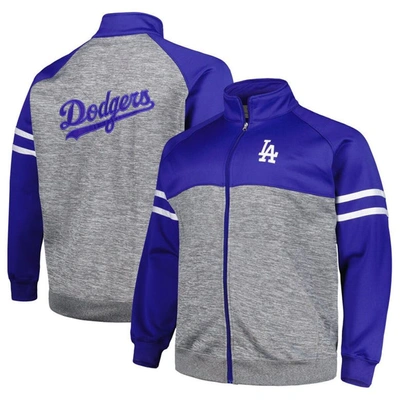 Profile Men's Royal, Heather Gray Los Angeles Dodgers Big And Tall Raglan Full-zip Track Jacket In Royal,heather Gray