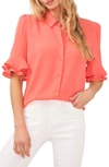 Cece Ruffle Sleeve Collar Blouse In Calypso Coral