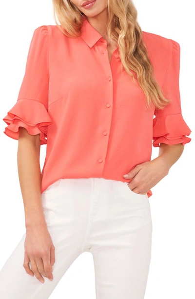 Cece Ruffle Sleeve Collar Blouse In Calypso Coral