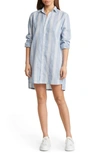 Frank & Eileen Hunter Stripe Step Hem Linen Shirtdress In Wide Slate Multi Stripe