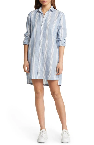 Frank & Eileen Hunter Stripe Step Hem Linen Shirtdress In Wide Slate Multi Stripe