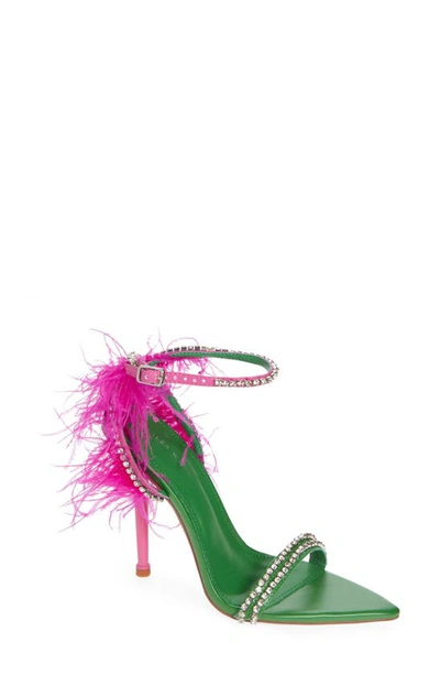 Azalea Wang Ella Faux Feather Sandal In Green
