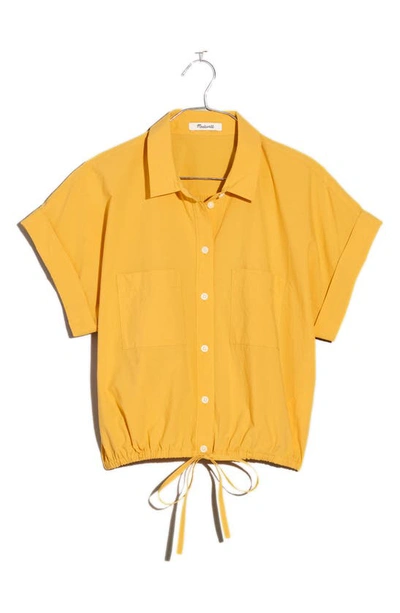 Madewell Drawstring Button-up Signature Poplin Shirt In Autumn Wheat