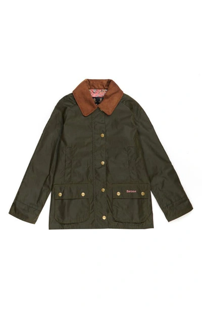 Barbour Kids' Acorn Waxed Cotton Jacket In Archive Olive/ Retro Floral