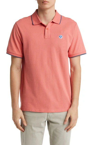 North Sails Tipped Stretch Cotton Polo In Spiced Coral