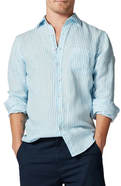 Rodd & Gunn Port Charles Stripe Linen Button-up Shirt In River