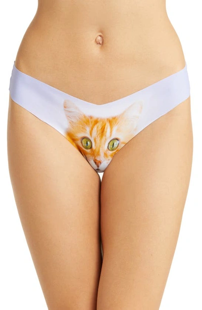 Commando Print Thong In Photo-op Tabby Cat