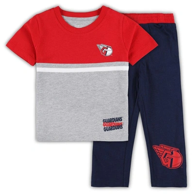 Outerstuff Kids' Toddler Navy/red Cleveland Guardians Batters Box T-shirt & Pants Set