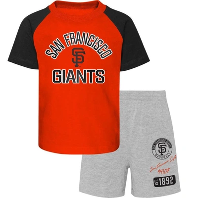 Outerstuff Kids' Preschool San Francisco Giants Orange/heather Gray Groundout Baller Raglan T-shirt & Shorts Set