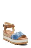 Toms Diana Platform Wedge Sandal In Blue Washed Denim