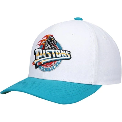 Mitchell & Ness Men's  White, Teal Detroit Pistons Hardwood Classics Core 2-tone 2.0 Pro Snapback Hat In White,teal