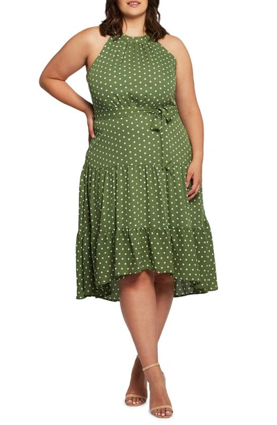 Estelle La Bocca Polka Dot Halter Neck High-low Dress In Green