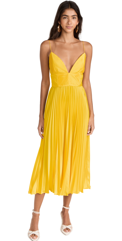 Amur Viv Pleated Midi Dress In Yellow