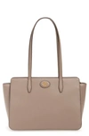 Tory Burch Small Robinson Pebble Leather Tote In Gray Heron