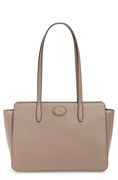 Tory Burch Small Robinson Pebble Leather Tote In Gray Heron