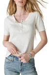 Lucky Brand Snap Front Short Sleeve Cotton Rib Henley In White