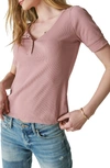 Lucky Brand Snap Front Short Sleeve Cotton Rib Henley In Foxglove