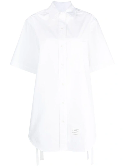 Thom Browne Heavy Poplin Gathered Shirt Minidress In White