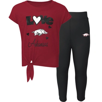 Outerstuff Kids' Preschool & Toddler Cardinal/black Arkansas Razorbacks Forever Love T-shirt & Leggings Set