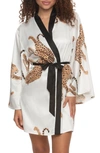 Felina Adrienne Print Short Satin Robe In Ivory Jaguar