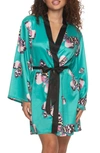 Felina Adrienne Print Short Satin Robe In Satin Wings