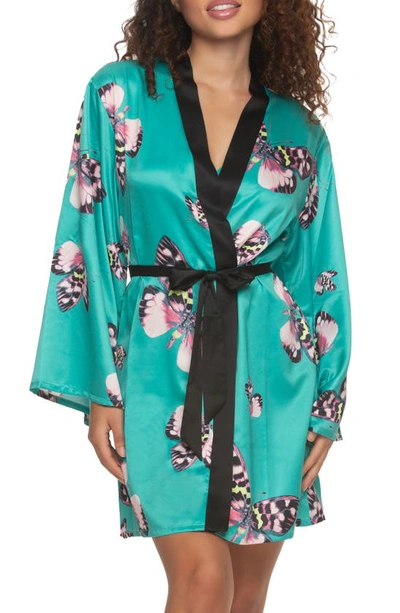 Felina Adrienne Print Short Satin Robe In Satin Wings