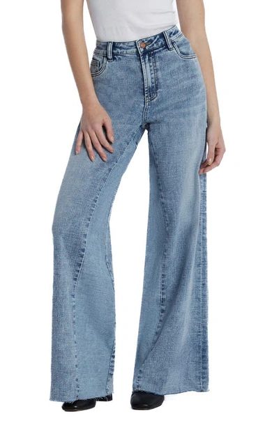 Hint Of Blu Happy Dual Two-tone High Waist Wide Leg Jeans In Air Blue