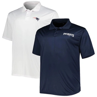 Fanatics Men's  Navy, White New England Patriots Big And Tall Solid Two-pack Polo Shirt Set In Navy,white