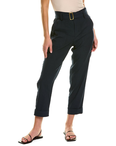 Vince Belted Linen-blend Pant In Blue