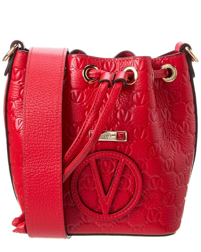 Valentino By Mario Valentino Jules Medallion Leather Bucket Bag In Red