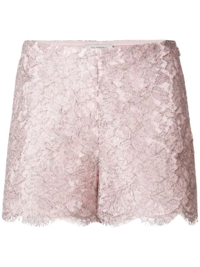 Valentino Scalloped Metallic Corded Lace Shorts In Pink