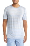 Hugo Boss Open Blue Pure Linen  Horizontal Striped T Shirt