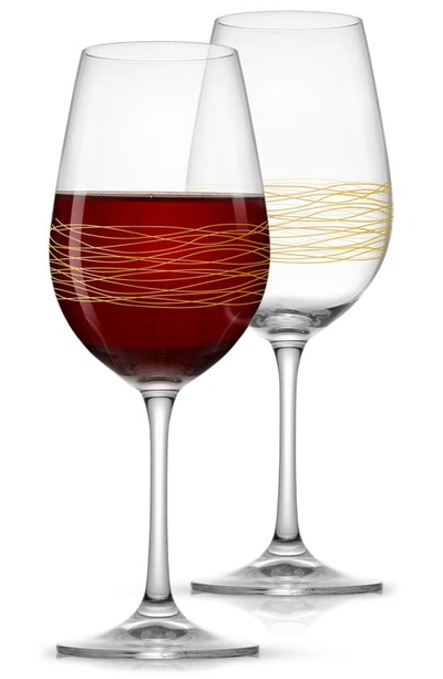 Joyjolt Set Of 2 Gold Royale Crystal Red Wine Goblet In Clear/ Gold