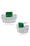 Cz By Kenneth Jay Lane Mixed Cz Crown Stud Earrings In Emerald/ Silver