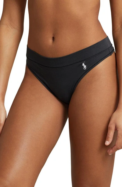 Polo Ralph Lauren Stretch Cotton Thong In Onyx