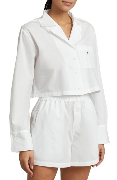 Polo Ralph Lauren Crop Cotton Poplin Short Pyjamas In White Cloud
