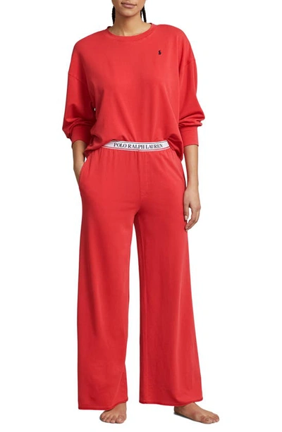 Polo Ralph Lauren Sweatshirt & Wide Leg Pajamas In Starboard Red