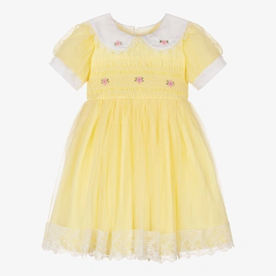 Beau Kid Girls Yellow Smocked Cotton Dress